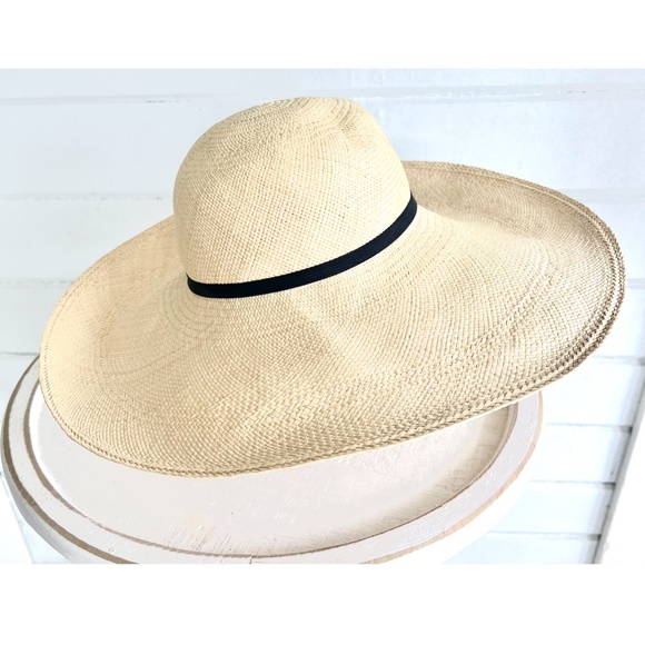 CUYANA Oversized Wide Brimmed Straw Hat in Natural with Black Band - 59 main image 8